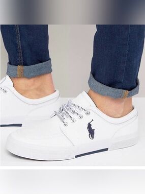 Polo by Ralph Lauren Faxin Low White Canvas Sneakers with Navy Logo
